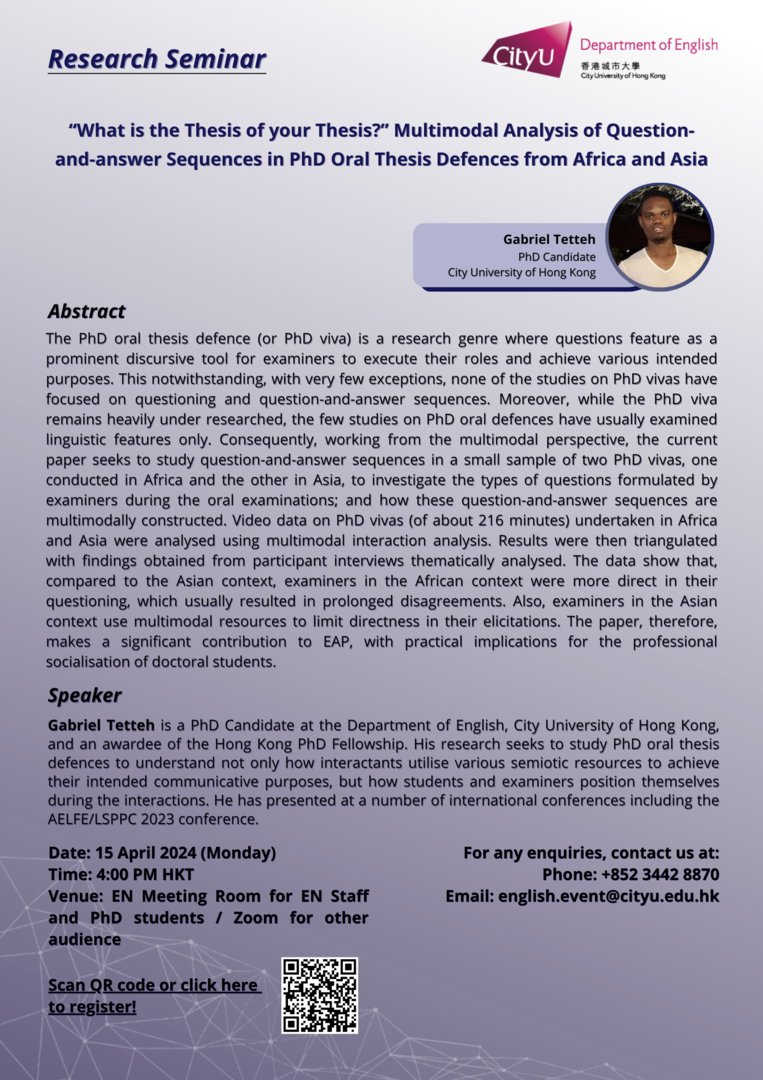 EN Monday Research Seminar by Gabriel Tetteh