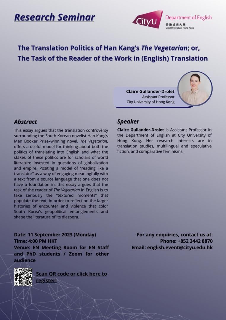 Research Seminar by Claire Gullander-Drolet