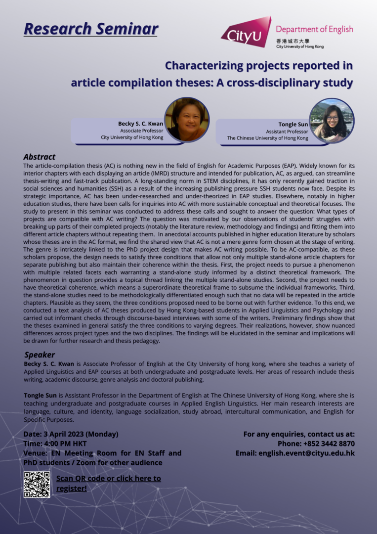 Research Seminar by Becky Kwan & Tongle Sun