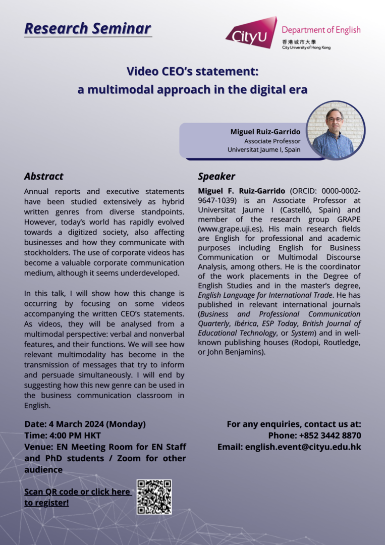 EN Monday Research seminar by Miguel Ruiz-Garrido