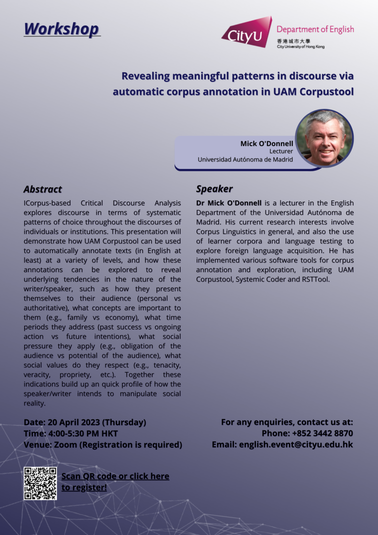 Workshop] Revealing meaningful patterns in discourse via automatic corpus annotation in UAM Corpustool